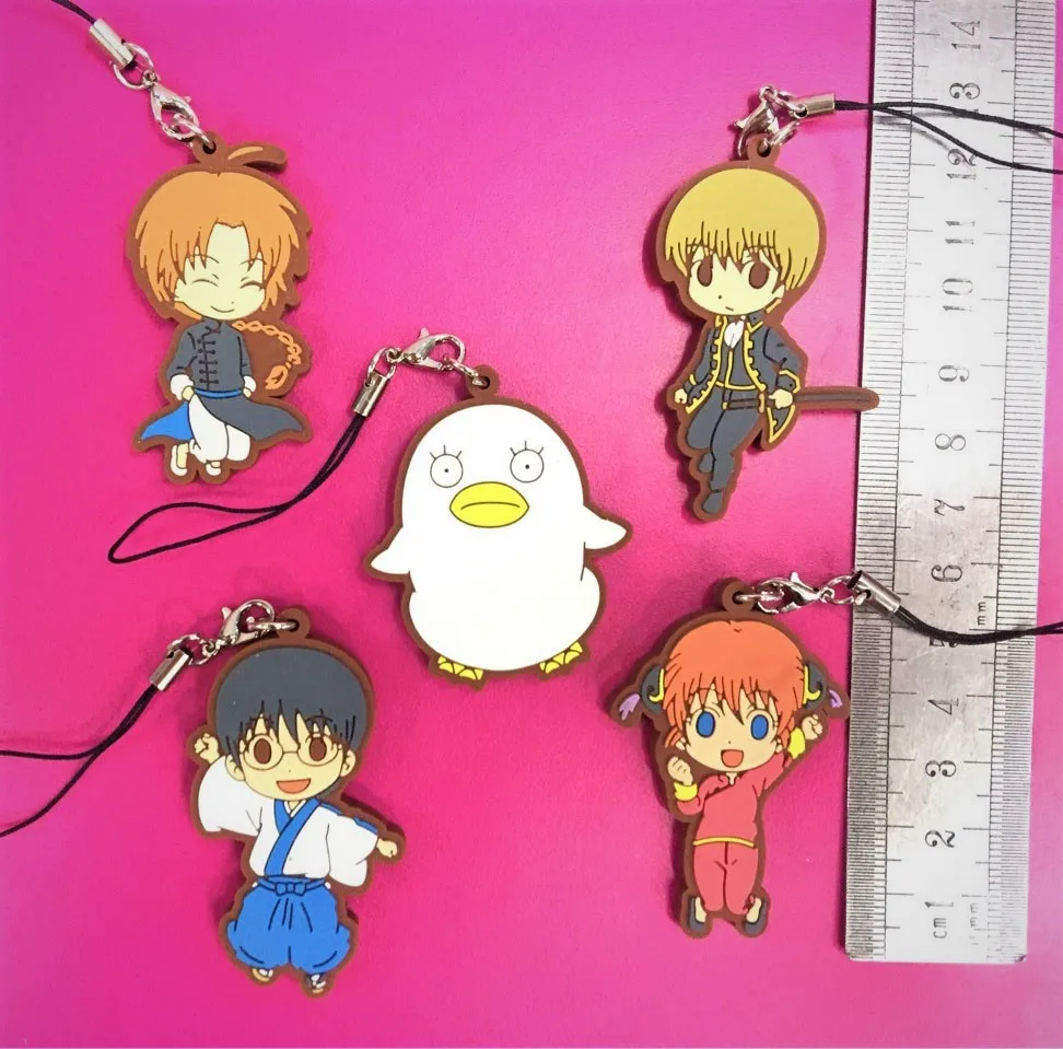 G563 5pcslot Gintama Sakata Gintoki Toushirou Original Japanese anime figure rubber Silicone mobile phone charms keychain strap