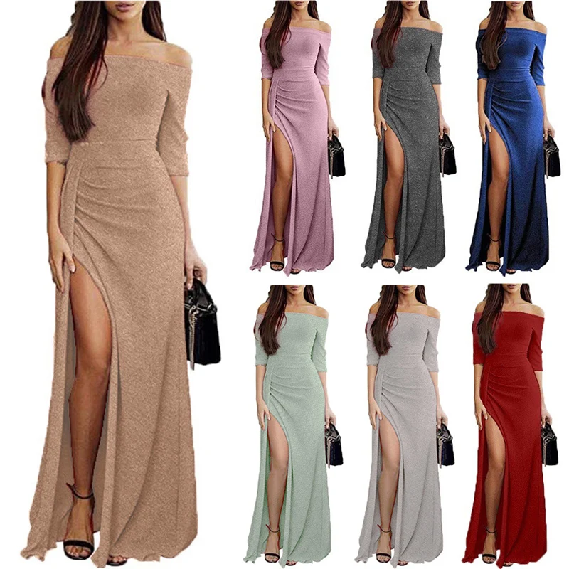 2018 New Autumn Womens Metallic Glitter Off Shoulder Formal Dress Sexy Split Maxi Dresses Half Sleeve Shiny Party Dress vestido
2018 New Autumn Womens Metallic Glitter Off Shoulder Formal Dress Sexy Split Maxi Dresses Half Sleeve Shiny Party Dress vestido