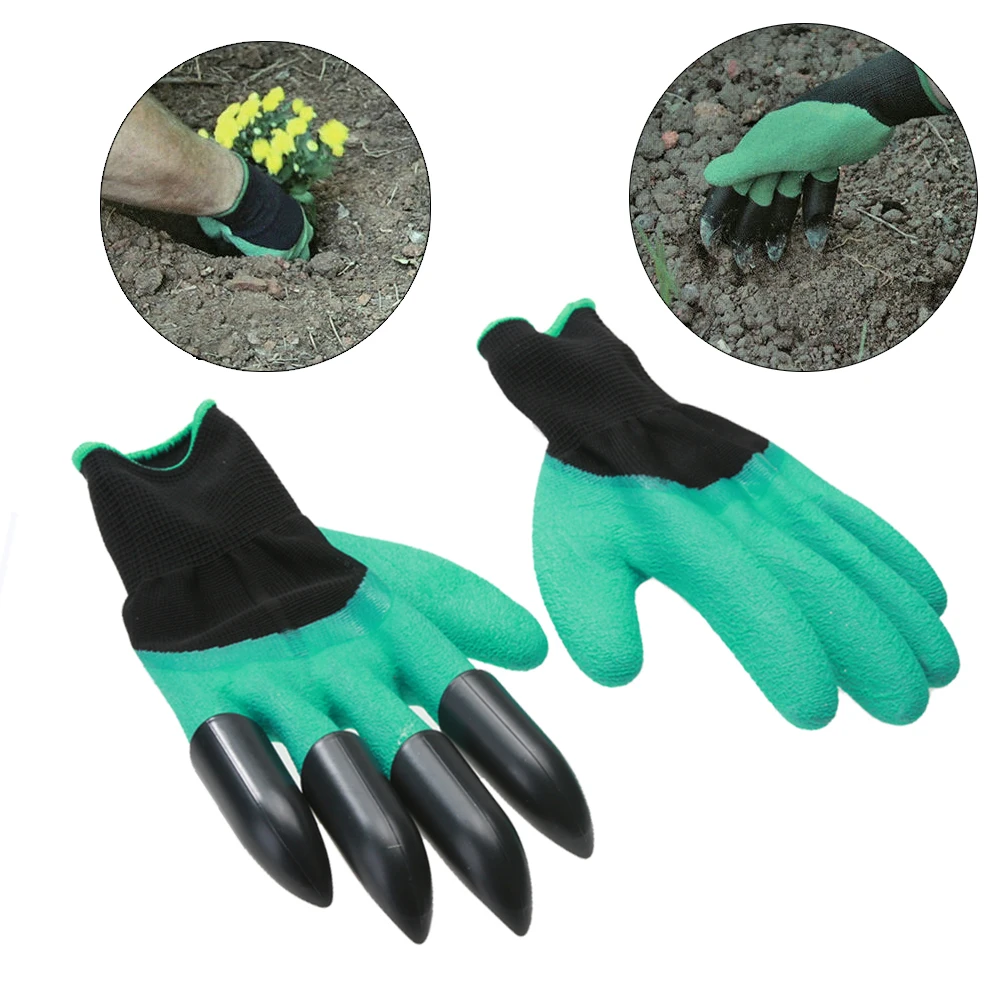 Image 1 Pair garden gloves Rubber Polyester Builders Garden Work Latex Gloves 4 ABS Plastic Claws Working Protective Gloves