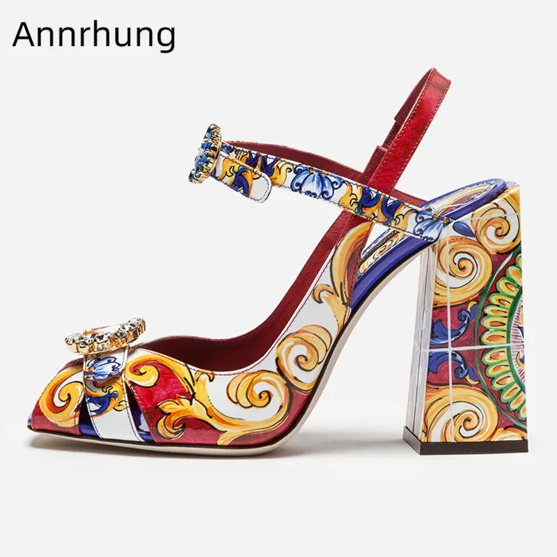 Floral Printed Chunky High Heels Crystal Buckle Sandals Women Peep Toe Rhinestone Buckle Strap Shoes Runway Sandalias Mujer
Floral Printed Chunky High Heels Crystal Buckle Sandals Women Peep Toe Rhinestone Buckle Strap Shoes Runway Sandalias Mujer