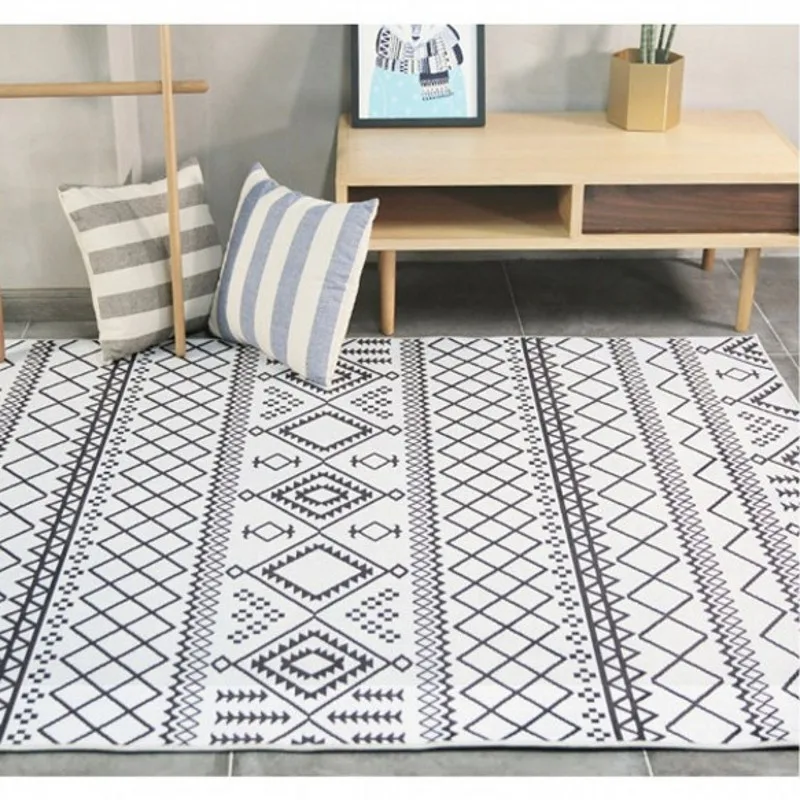 Image Modren style white geometric  carpet ,160*230cm living room coffee table carpet, rectangle ground mat , Pastoral home decoration