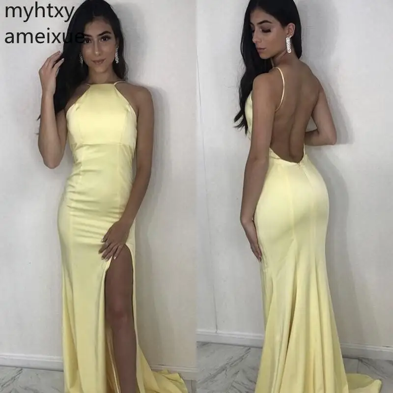 Cinderella Halter Floor Length Backless Side Mermaid Chiffon Sexy Yellow Plus Size Evening Gown Dresses For Women Robe De Soiree
Cinderella Halter Floor Length Backless Side Mermaid Chiffon Sexy Yellow Plus Size Evening Gown Dresses For Women Robe De Soiree