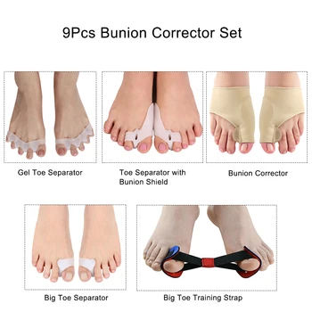 9Pcs/Set Foot Care Tool Bunion Corrector Big Toe Separators Straightener Hammer Toe Spacers Hallux Valgus Protector Pain Relief
9Pcs/Set Foot Care Tool Bunion Corrector Big Toe Separators Straightener Hammer Toe Spacers Hallux Valgus Protector Pain Relief