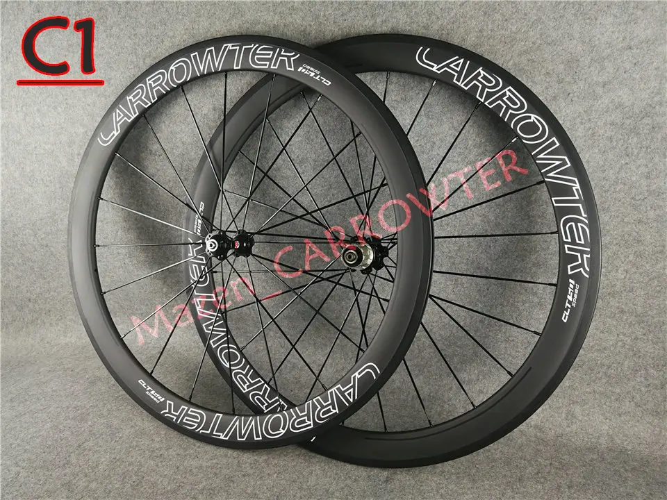 Flash Deal White Hollow logo CARROWTER Bicycle wheelset UD Matte Clincher 50mm carbon road bike wheels with 23mm width Novatec A271 Hubs 18