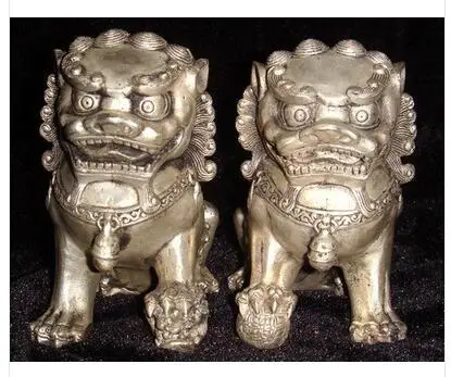 Tibet Statue Old Pair of Chinese Tibet Silver Lion Fu Dog Statue Tibetan Silver Bronze decoration
Tibet Statue Old Pair of Chinese Tibet Silver Lion Fu Dog Statue Tibetan Silver Bronze decoration