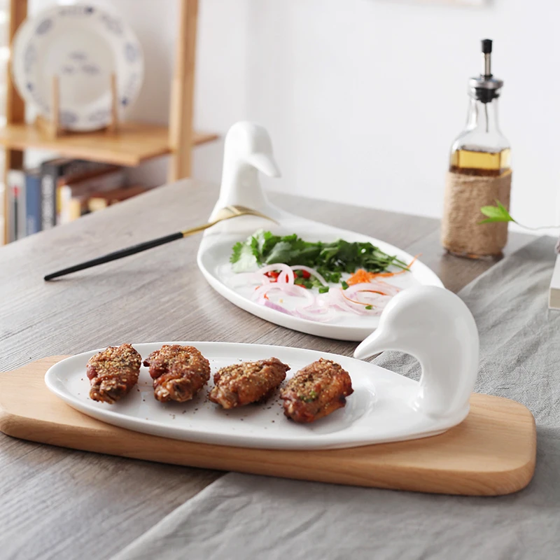Image Duck shape porcelain white dinner plate serving platter tableware for home and hotel