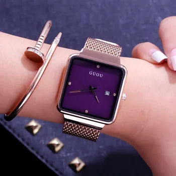 Fahion Luxury Guou Brand Female Large dial Square Luxur Rose Gold Mesh Steel Ladies Casual Watches Calendar quartz WristWatches
Fahion Luxury Guou Brand Female Large dial Square Luxur Rose Gold Mesh Steel Ladies Casual Watches Calendar quartz WristWatches