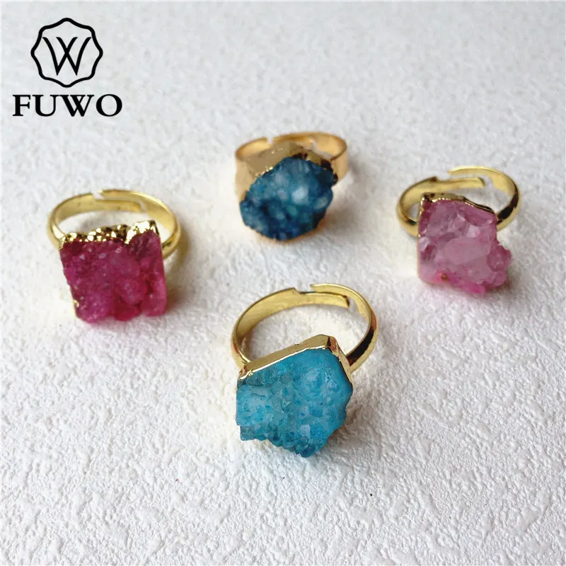 FUWO Irregular Crystal Quartz Rings With 24k Gold Filled Mixed Color Natural Druzy Cluster Rings Adjustable Size Wholesale RG009
FUWO Irregular Crystal Quartz Rings With 24k Gold Filled Mixed Color Natural Druzy Cluster Rings Adjustable Size Wholesale RG009