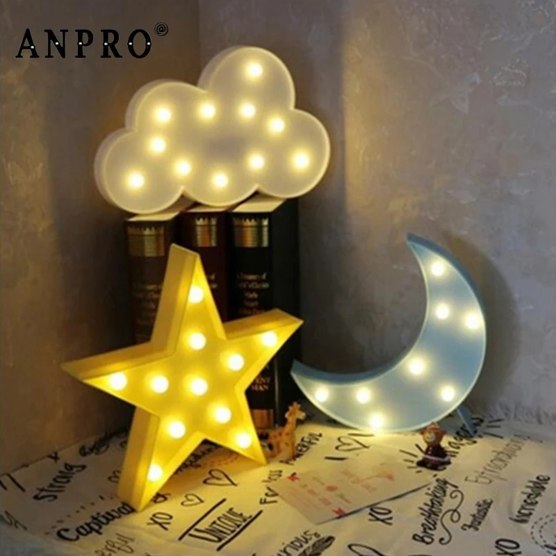 Anpro LED Night Light 3D Star Cloud Moon Lamp Bedroom Decoration Light For Kids Christmas Gifts Indoor Lighting
Anpro LED Night Light 3D Star Cloud Moon Lamp Bedroom Decoration Light For Kids Christmas Gifts Indoor Lighting