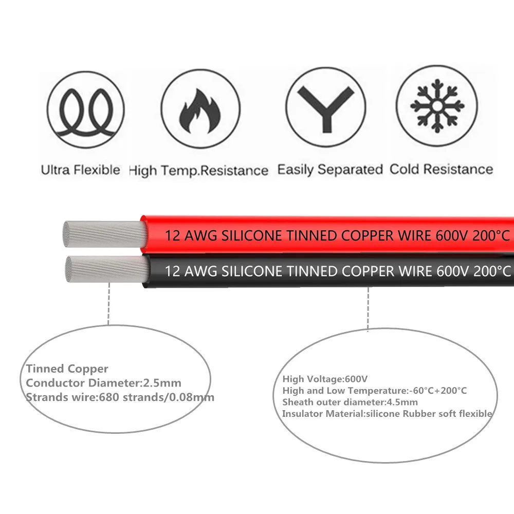 12 AWG Silicone Electrical Wire 2 Conductor Parallel Wire line Soft and FlexibleOxygen Free Strands Tinned Copper Wire
12 AWG Silicone Electrical Wire 2 Conductor Parallel Wire line Soft and FlexibleOxygen Free Strands Tinned Copper Wire