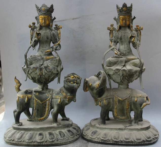 bi001592 18" Chinese Buddhism Bronze Gild Wenshu Manjushri ride lion elephant Statue Pair
bi001592 18" Chinese Buddhism Bronze Gild Wenshu Manjushri ride lion elephant Statue Pair