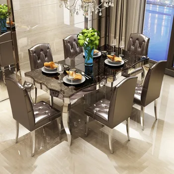 Rama Dymasty stainless steel Dining Room Set Home Furniture modern marble dining table and 6 chairs,rectangle table
Rama Dymasty stainless steel Dining Room Set Home Furniture modern marble dining table and 6 chairs,rectangle table