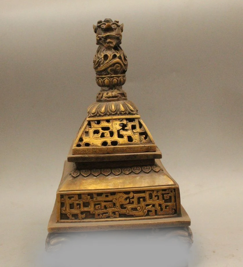 11"Marked China Chinese Bronze Dragon Pagoda Incense Burner Censer Statue 
11"Marked China Chinese Bronze Dragon Pagoda Incense Burner Censer Statue