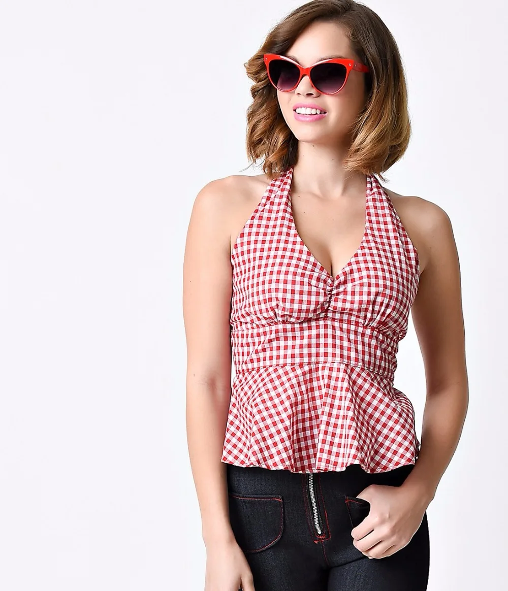 summer women vintage 50s white red gingham v neck halter peplum crop top shirts t shirt big plus size 4xl pinup cropped tops
summer women vintage 50s white red gingham v neck halter peplum crop top shirts t shirt big plus size 4xl pinup cropped tops