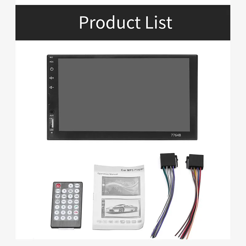 7764B Car Radio 7" Touch Screen Auto audio MP3 MP4 MP5 Player AUX USB Autoradio Bluetooth Player Reverse image Remote Control
7764B Car Radio 7" Touch Screen Auto audio MP3 MP4 MP5 Player AUX USB Autoradio Bluetooth Player Reverse image Remote Control