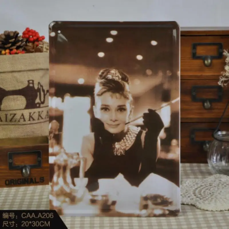 Vintage Metal Painting "Audrey Hepburn" Tin Signs Wall Painting Art Wall Stickers Crafts Cafe Bar Bar Home Decoration 20x30 CM
Vintage Metal Painting "Audrey Hepburn" Tin Signs Wall Painting Art Wall Stickers Crafts Cafe Bar Bar Home Decoration 20x30 CM