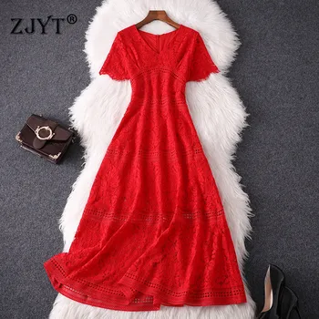 New Fashion Designer Runway Women 2020 Summer Style Elegant Short Sleeve Hollow Out Mid Calf Red Lace Dresses Party
New Fashion Designer Runway Women 2020 Summer Style Elegant Short Sleeve Hollow Out Mid Calf Red Lace Dresses Party