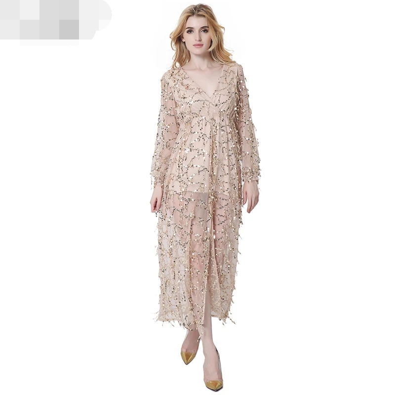 2018 new Apparel Elegant sequin tassel Big V collar dress Women evening party summer dress sexy mesh long dress vestidos
2018 new Apparel Elegant sequin tassel Big V collar dress Women evening party summer dress sexy mesh long dress vestidos