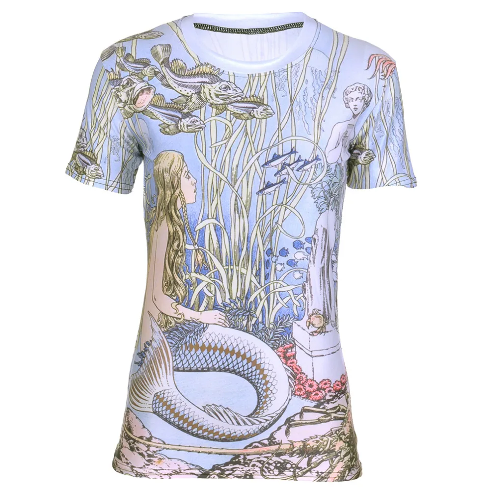 Новая женская футболка с изображением подлодка Акула русалки Яркая Летняя для