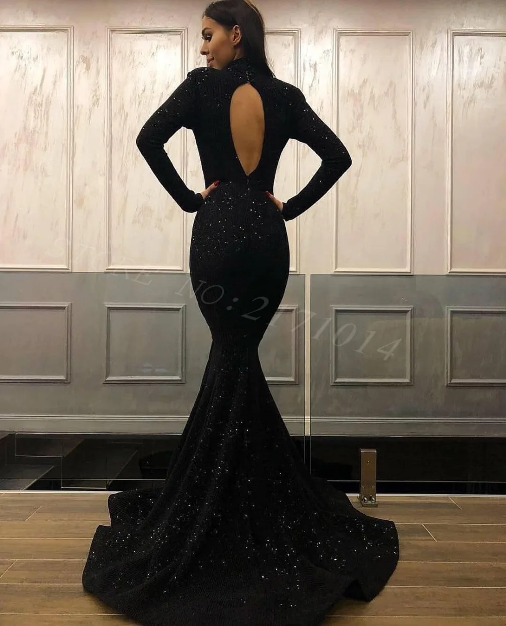 Фото 2020 Новые Модные Элегантные сшитые на заказ блестящие черные сексуальные платья