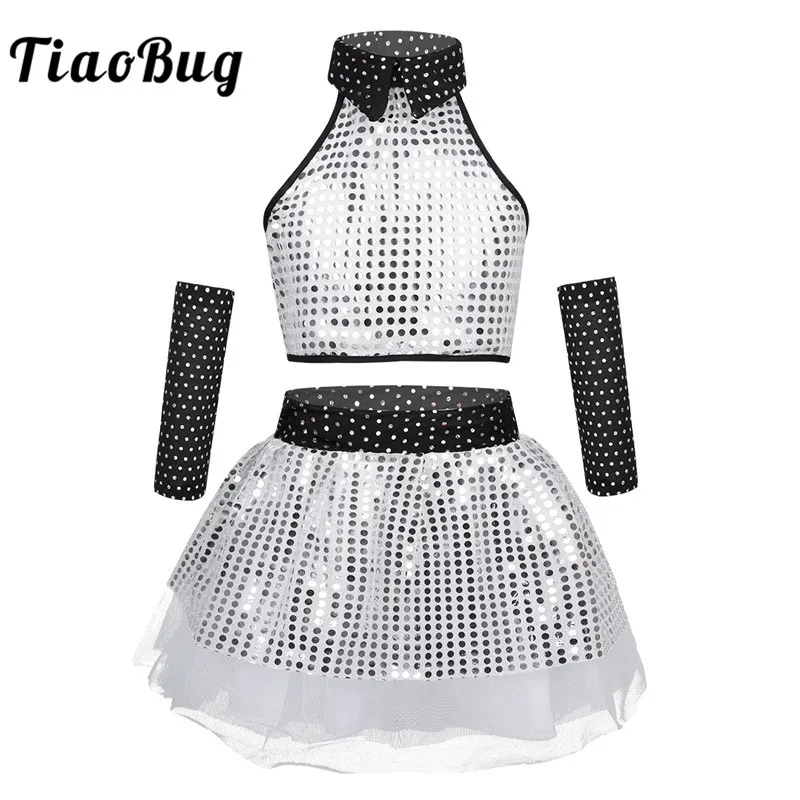 TiaoBug Kids Shiny Sequins Crop Top with Mesh Tutu Dress Girls Stage Performance Dance Costumes Set Jazz Waltz Modern Dance Wear
TiaoBug Kids Shiny Sequins Crop Top with Mesh Tutu Dress Girls Stage Performance Dance Costumes Set Jazz Waltz Modern Dance Wear