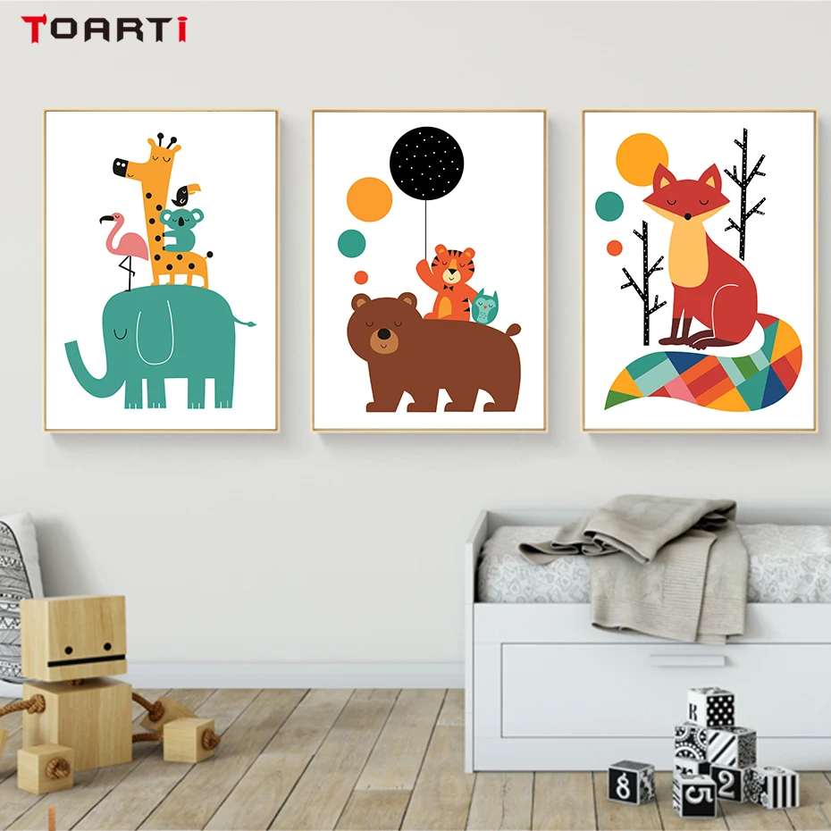 Cartoon Bear Tiger Fox Painting (4)