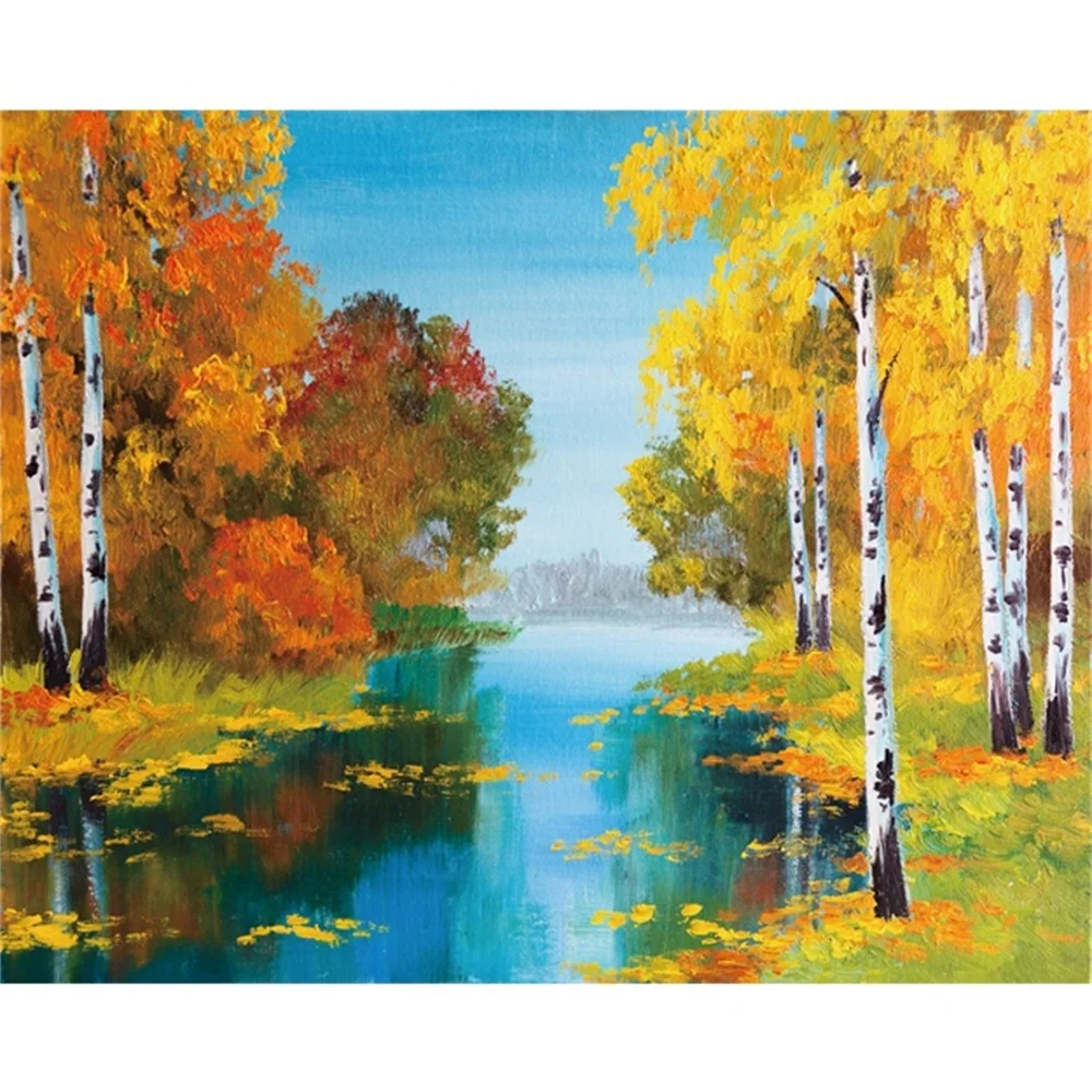 Laeacco Canvas Calligraphy Painting Birch Forest Near the River Posters and Prints Wall Artwork Pictures for Living Room Decor | Дом и сад