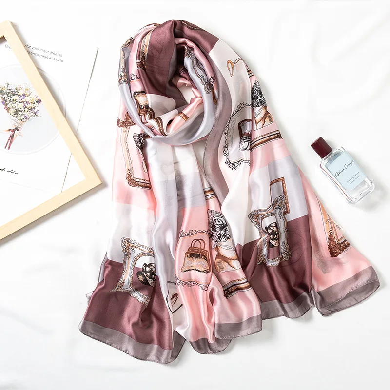 Women's 2019 spring and summer wild bag high-heeled shoes printing 180*90cm elegant satin simulation silk scarf
Women's 2019 spring and summer wild bag high-heeled shoes printing 180*90cm elegant satin simulation silk scarf