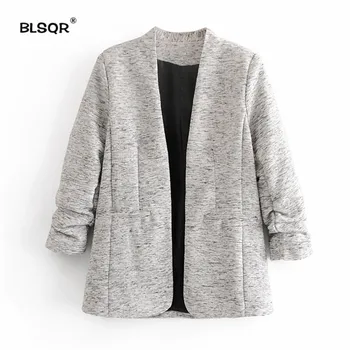 Women Basic Office Lady Blazers Gathered Three Quarter Sleeves Notched Collor Pockets Female Business Wear Casual Tops
Women Basic Office Lady Blazers Gathered Three Quarter Sleeves Notched Collor Pockets Female Business Wear Casual Tops