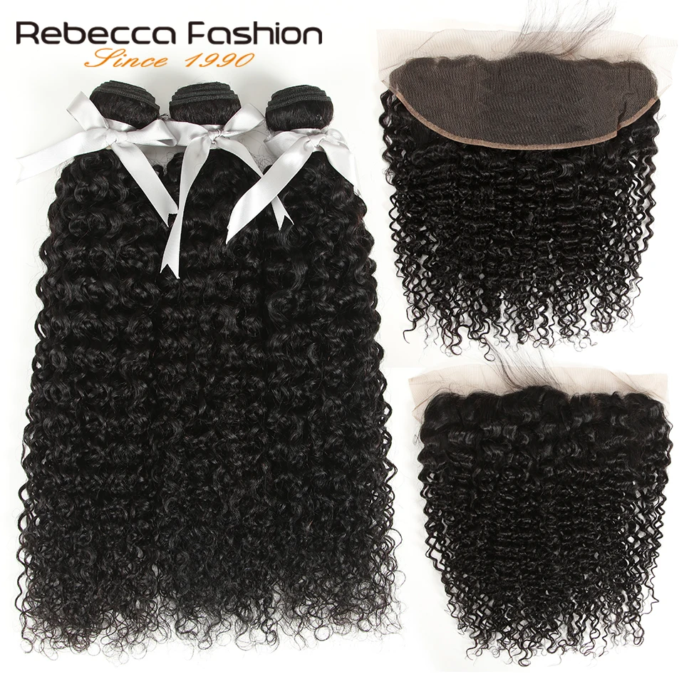 

Rebecca Kinky Curly Lace Frontal Closure 13x4 With Bundle Brazilian Curly Weave Remy Human Hair 3 Bundles With Lace Frontal