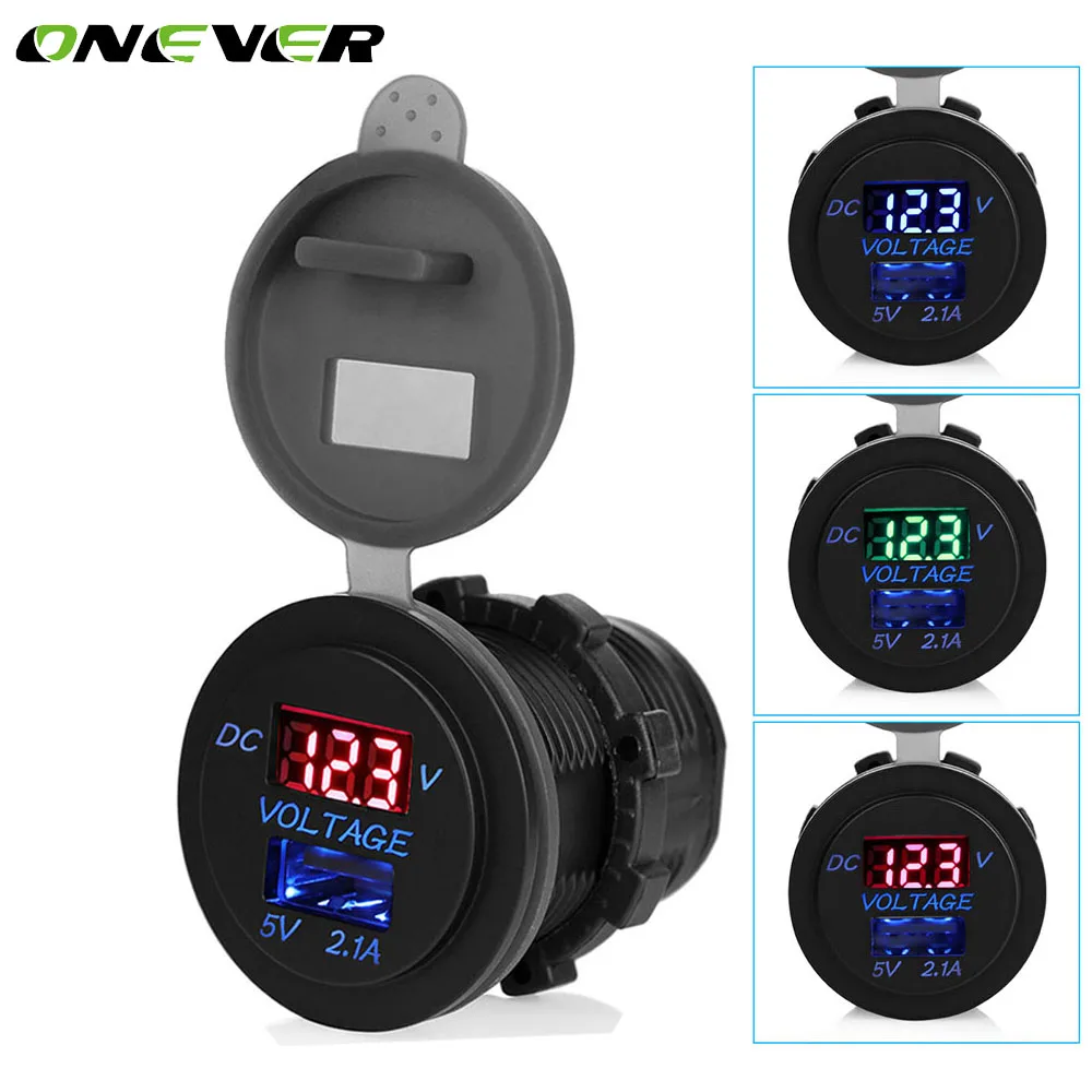 Onever 2.1A 12/24V USB Socket Car Phone Charger Outlet with Voltmeter Modification Accessory for Motorcycle Motor Truck ATV Boat
Onever 2.1A 12/24V USB Socket Car Phone Charger Outlet with Voltmeter Modification Accessory for Motorcycle Motor Truck ATV Boat