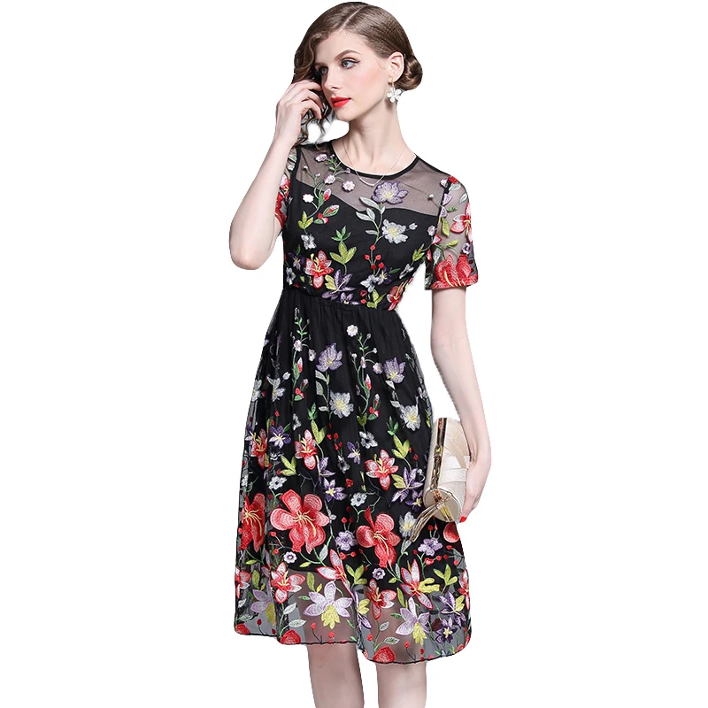 Women Summer Dress Fashion Floral Flower Embroidery Midi Dress Short Sleeve O-neck Mesh Dresses Party Vestidos Women Sukienki
Women Summer Dress Fashion Floral Flower Embroidery Midi Dress Short Sleeve O-neck Mesh Dresses Party Vestidos Women Sukienki