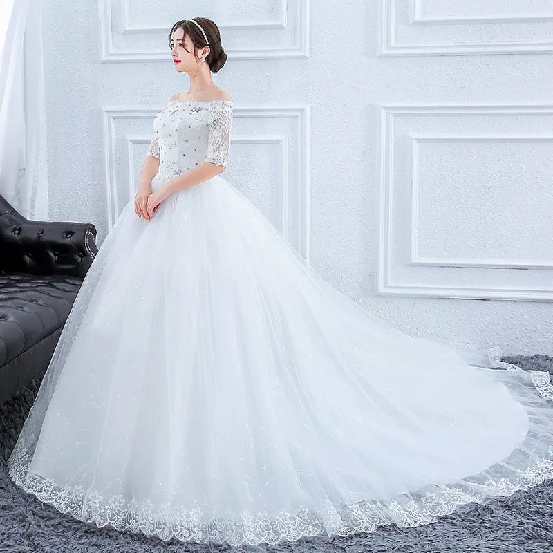 New Noble Diamond Lace Long Train Plus Size Wedding Dress Boat Neck Half Sleeve Slim Lace Up Wedding Gown Vestido De Noiva L
New Noble Diamond Lace Long Train Plus Size Wedding Dress Boat Neck Half Sleeve Slim Lace Up Wedding Gown Vestido De Noiva L