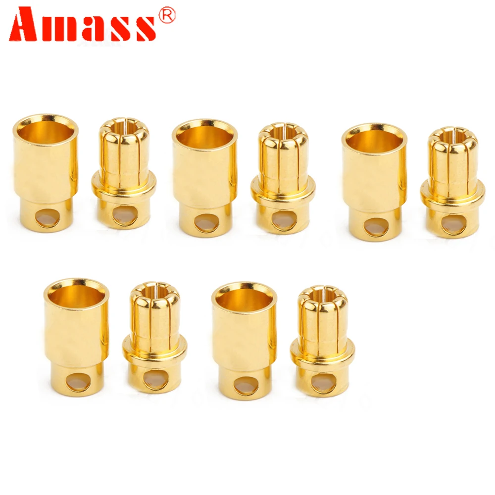 5 pairs AMASS 8.0mm Banana golden Plug Connector male female ESC Motor plug for RC Car/Trunk/Drone
5 pairs AMASS 8.0mm Banana golden Plug Connector male female ESC Motor plug for RC Car/Trunk/Drone