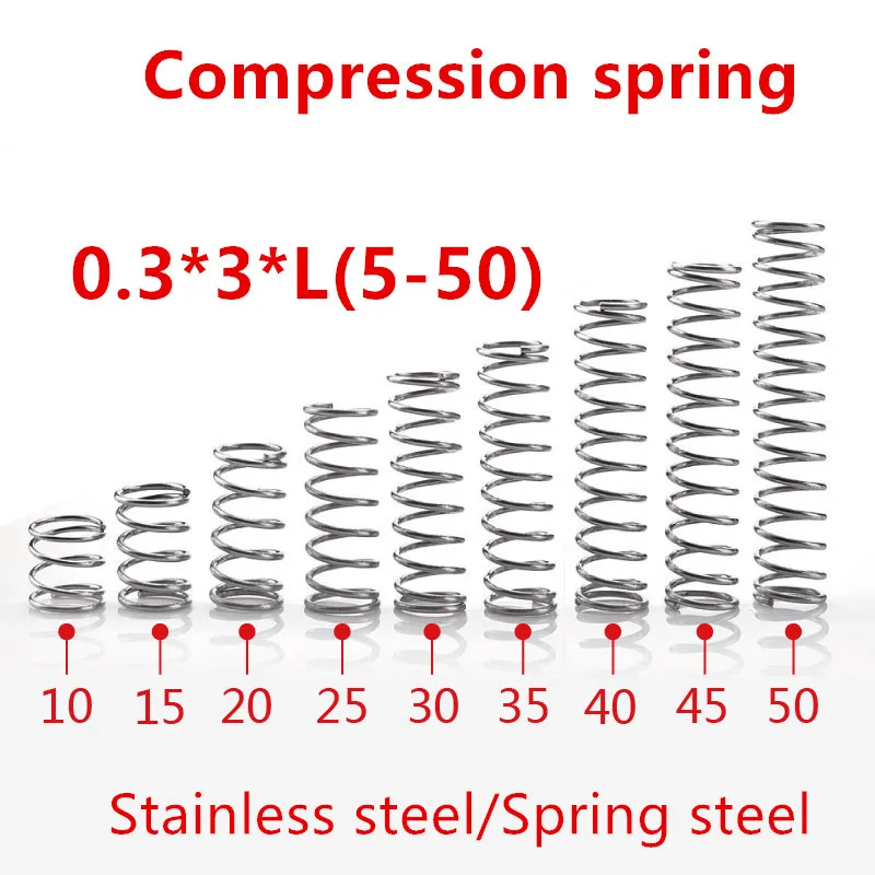 

50pcs/lot 0.3*3*5/10/15/20/25/30/35/40/45/50mm spring 0.3mm stainless steel Micro small Compression spring