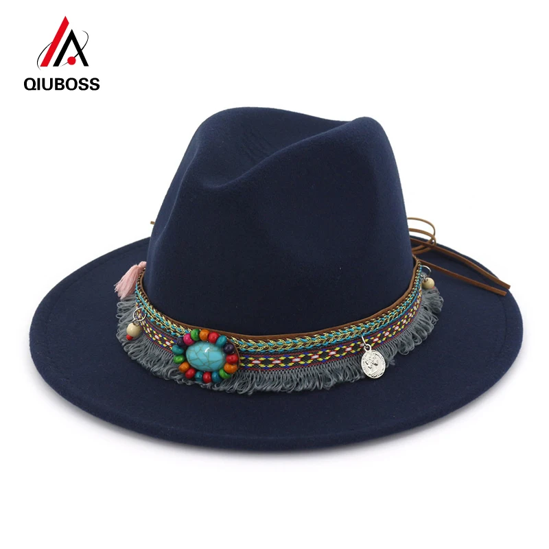 QIUBOSS Ethnic Style Band Decoration Felt Jazz Hat Fedora Panama Flat Brim Formal Hats Oktoberfest Fedoras Trilby Chapeau QB31
QIUBOSS Ethnic Style Band Decoration Felt Jazz Hat Fedora Panama Flat Brim Formal Hats Oktoberfest Fedoras Trilby Chapeau QB31