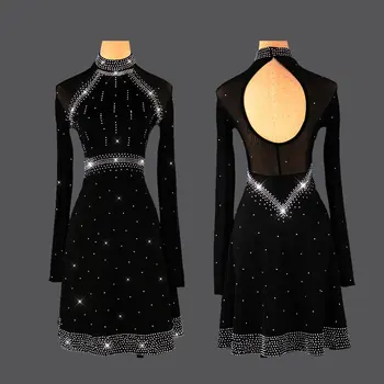 Sparkly Rhinestones Black Latin Dance Dresses Women Performance Latin Dancing Clothes Senior Female Fringe Latin Dance Dresses 
Sparkly Rhinestones Black Latin Dance Dresses Women Performance Latin Dancing Clothes Senior Female Fringe Latin Dance Dresses