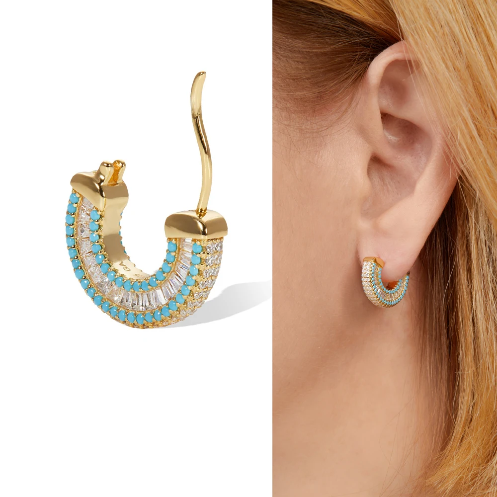 Luxury Women Jewelry blue turquoises stone baguette cubic zirconia CZ trendy classic hoop earring
Luxury Women Jewelry blue turquoises stone baguette cubic zirconia CZ trendy classic hoop earring