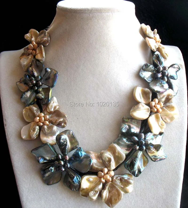 WOW! freshwater pearl black rice and white shell flower necklace 18inch nature wholesale beads FPPJ
WOW! freshwater pearl black rice and white shell flower necklace 18inch nature wholesale beads FPPJ