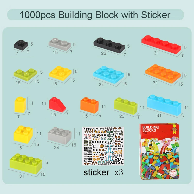 DOLLRYGA Big Bricks 1000pcs Parts With Sticker DIY Bulk Animal Building Blocks Boxed Compatible legoing Duplo Toys Mixed Colors
DOLLRYGA Big Bricks 1000pcs Parts With Sticker DIY Bulk Animal Building Blocks Boxed Compatible legoing Duplo Toys Mixed Colors