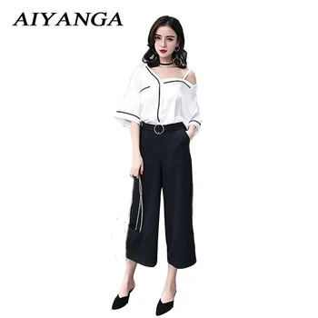 2018 One Side Off Shouder V-neck Short Sleeve 2 Piece Set Women Chiffon Tops Ankle Length Wide Leg Pants Ladies OL Two piece
2018 One Side Off Shouder V-neck Short Sleeve 2 Piece Set Women Chiffon Tops Ankle Length Wide Leg Pants Ladies OL Two piece