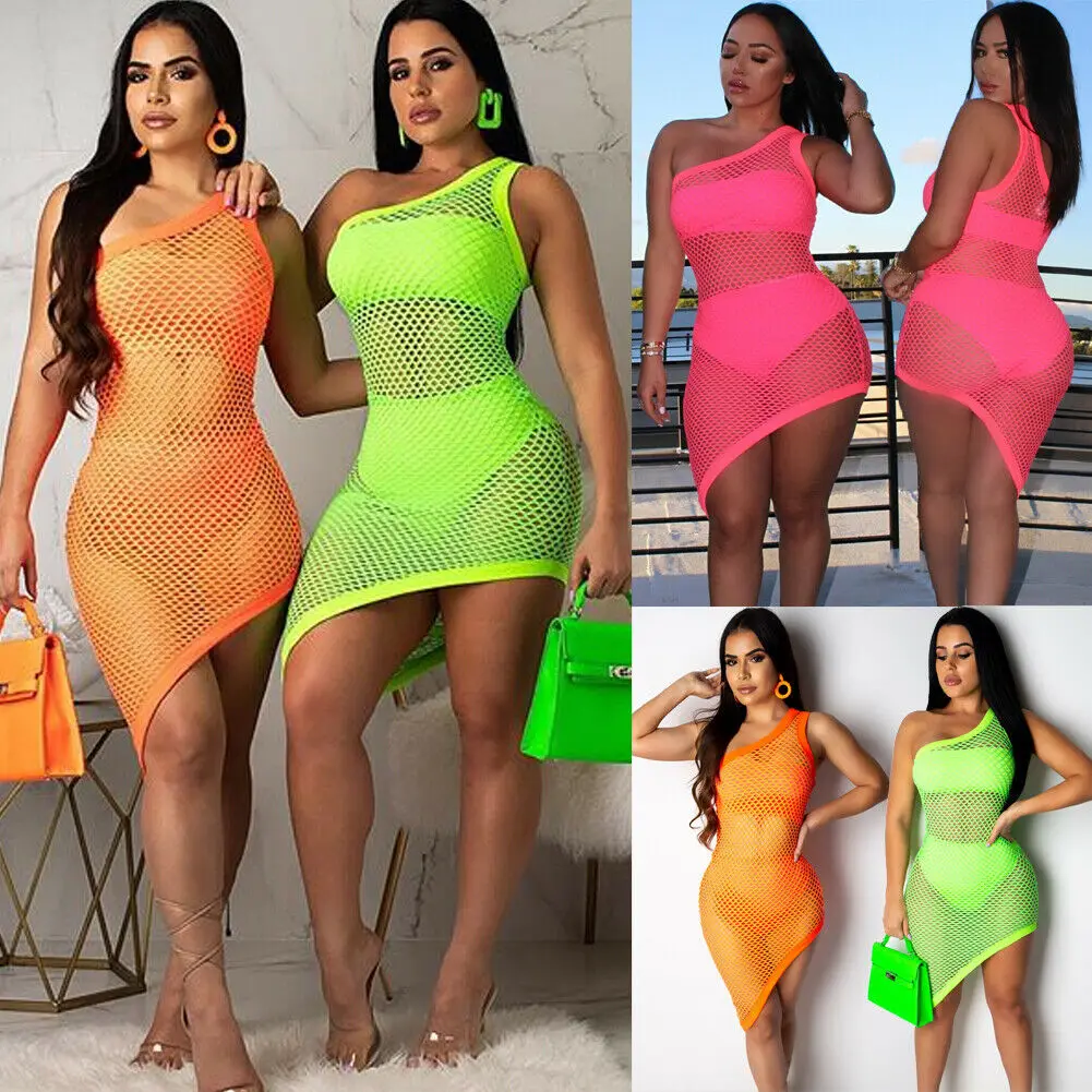 Fashion Summer Womens Ladies Mesh Sheer See-through Dress Club Party Beach Cover Up One Shoulder Hollow Out Bodycon Mini Dress
Fashion Summer Womens Ladies Mesh Sheer See-through Dress Club Party Beach Cover Up One Shoulder Hollow Out Bodycon Mini Dress