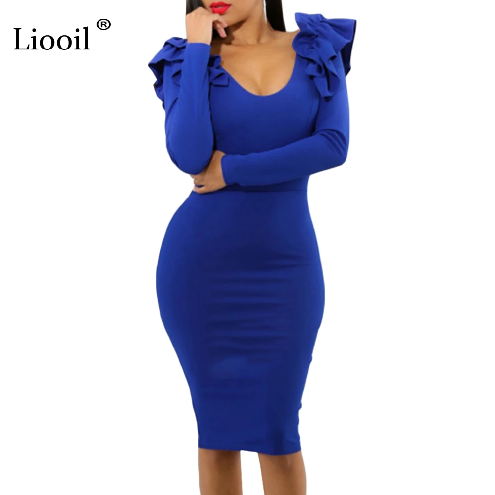 Liooil Ruffles Sexy Party Dress Women Long Sleeve V Neck Back Zipper Elegant Bodycon Dress Black White Blue Red Pencil Dresses
Liooil Ruffles Sexy Party Dress Women Long Sleeve V Neck Back Zipper Elegant Bodycon Dress Black White Blue Red Pencil Dresses