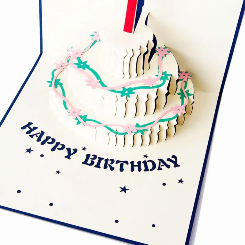 Image Newest Birthday Cake 3D paper laser cut pop up handmade post cards custom gift greeting cards party supplies
