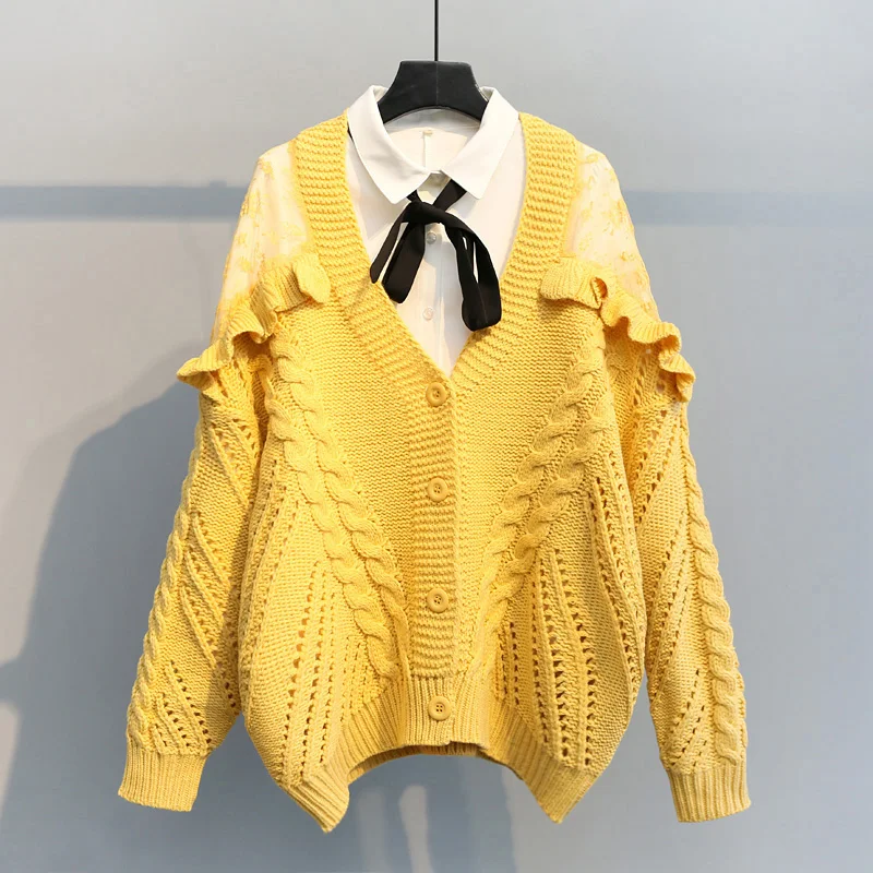 lace hollow out women sweaters ruffles v-neck long-sleeved loose sexy twisted knitted lady cardigans outwear coat tops
lace hollow out women sweaters ruffles v-neck long-sleeved loose sexy twisted knitted lady cardigans outwear coat tops