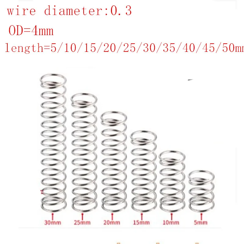 50pcs wire diameter 0.3mm OD 4mm Stainless Steel Micro Small Compression spring length 5mm-50mm
50pcs wire diameter 0.3mm OD 4mm Stainless Steel Micro Small Compression spring length 5mm-50mm