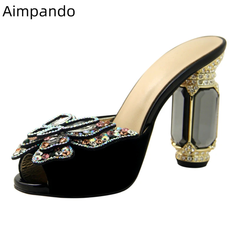 Dazzling Lace Butterfly Flower Slippers Women Diamond High Heels Open Toe Crystal Jewelled Rhinestone Fashion Shoes Woman
Dazzling Lace Butterfly Flower Slippers Women Diamond High Heels Open Toe Crystal Jewelled Rhinestone Fashion Shoes Woman
