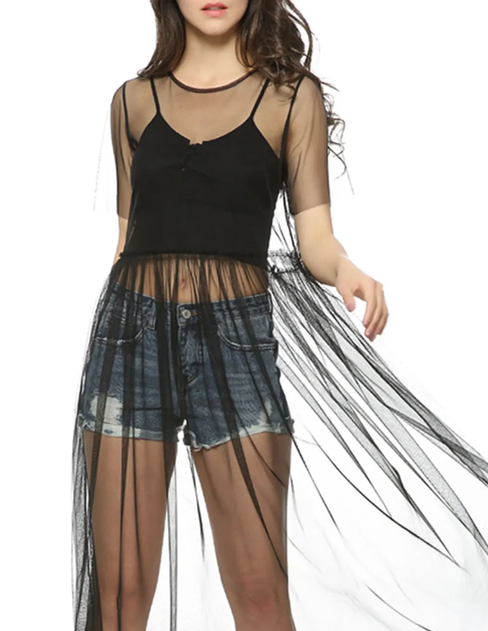 Summer Women Sexy Transparent Black Mesh Dress Short Sleeve O Neck Female Fashion Brand Pleated Dresses
Summer Women Sexy Transparent Black Mesh Dress Short Sleeve O Neck Female Fashion Brand Pleated Dresses