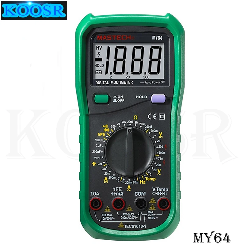 MASTECH MY64 Digital Multimeter 20A AC/DC DMM Frequency Capacitance Temperature Meter Tester w/ hFE Test Ammeter Multimetro
MASTECH MY64 Digital Multimeter 20A AC/DC DMM Frequency Capacitance Temperature Meter Tester w/ hFE Test Ammeter Multimetro
