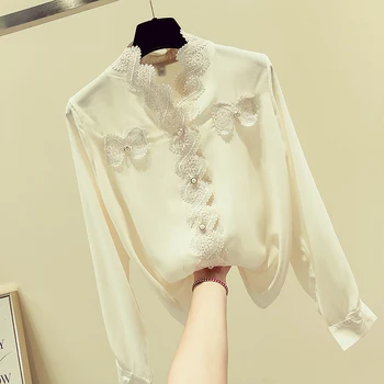 Western Style Chiffon Blouses for Women All-match Patchwork Lace V Neck Long Sleeve Basic Top Solid Color Female Shirts
Western Style Chiffon Blouses for Women All-match Patchwork Lace V Neck Long Sleeve Basic Top Solid Color Female Shirts